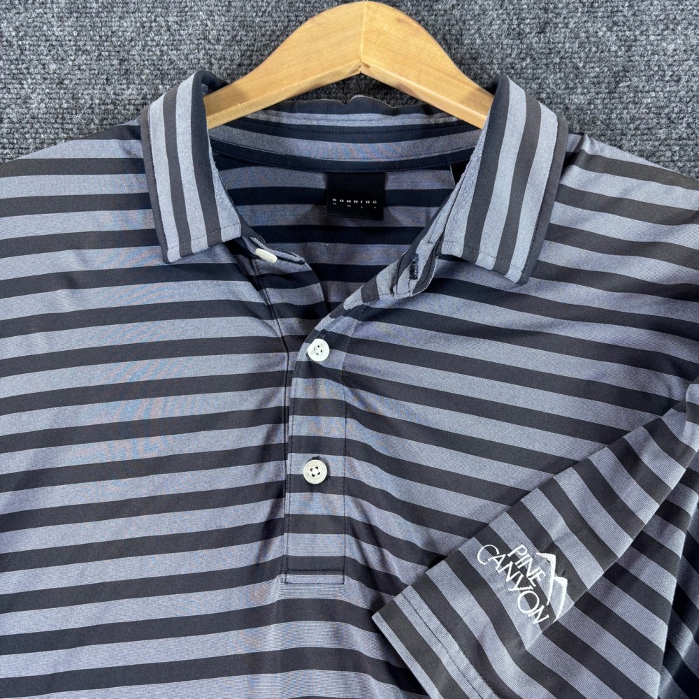 Dunning Golf Polo Shirt Mens Large Grey Black Striped Pine Canyon Performance